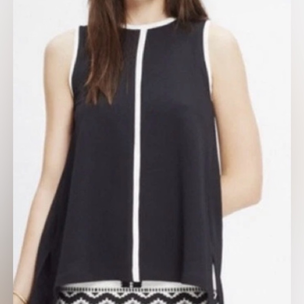 Madewell Crepe Canal Sleeveless Top Size M Black White stripe Classic Minimalist